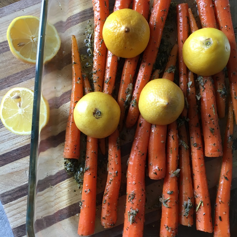 lemon halves infuse tea roasted carrots